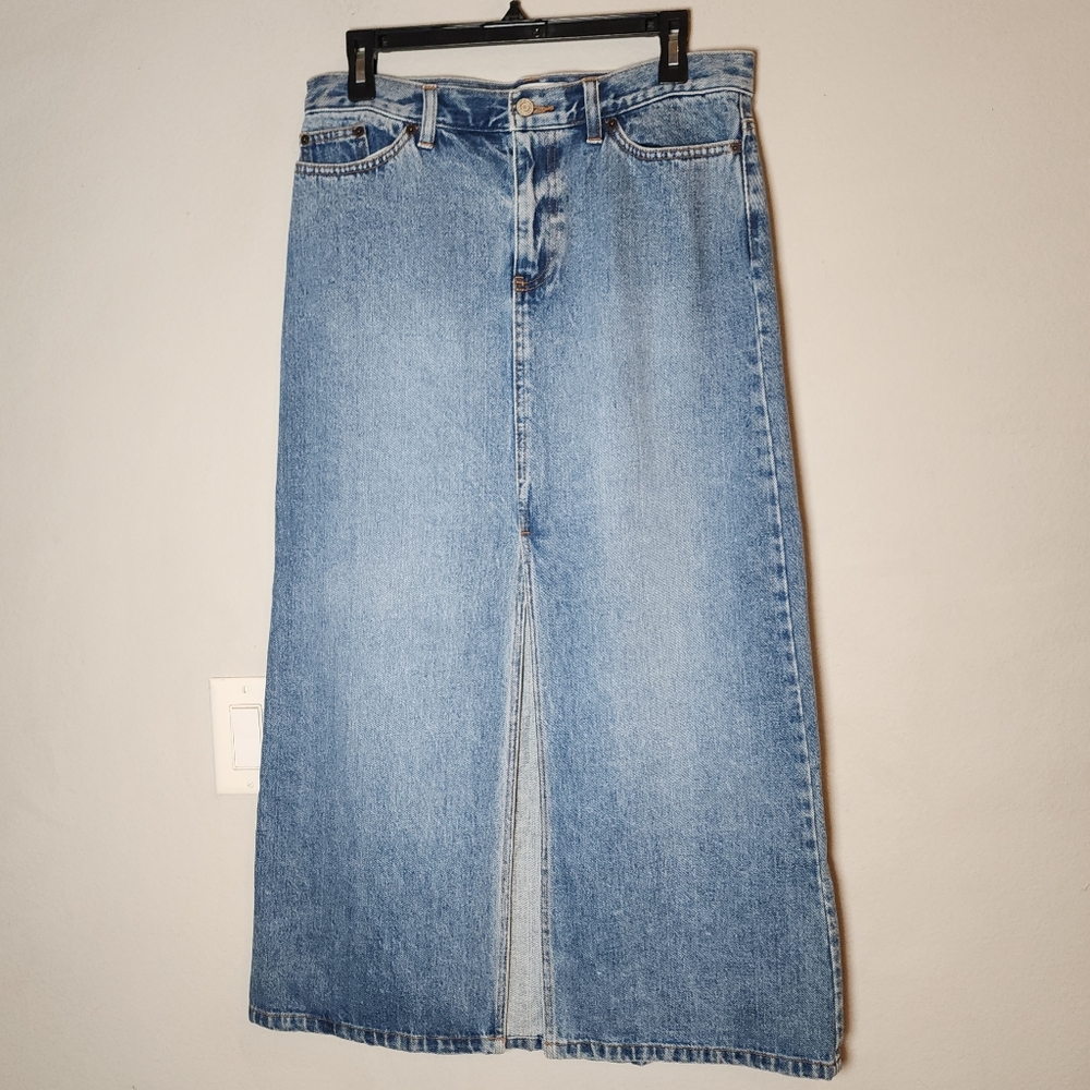 Y2K Vintage Gap Denim Maxi Skirt Front Slit Size 8